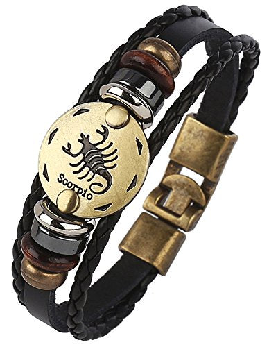Punk Alloy Leather Bracelet for Constellation Braided Rope Bracelet Bangle - style: Scorpio