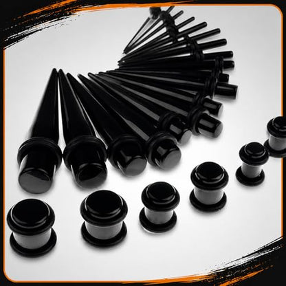 JieyueJewelry 50/54 Pcs Ear Stretching Kit 14G-00G | Acrylic Tapers & Plugs with Silicone Tunnels, Ear Gauges Expander Set Body Piercing Jewelry for Women and Men - color: Black