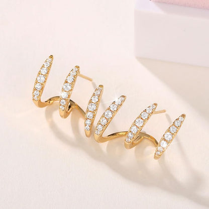 Trendy Inlay Cubic Zirconia 3 Claw Stud Earrings for Women Personality Fashion Accessories - color: Golden