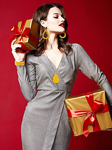 Hicarer 4 Pcs Jewelry Sets for Women Glitter Necklace and Earring Set Multi Layer Bracelet Costume Jewelry Sets for Bridal Shower Wedding - color: Yellow