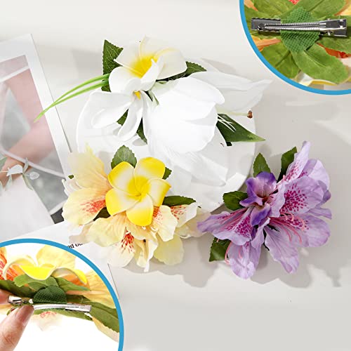 HAIMEIKANG Hair Clip, 3 Pieces Hawaiian Flower Hair Pins - Artificial Tropical Flower Hair Accessories for Women in White, Yellow, Purple (3 Count, 1 Package) | Tropical Flower Clips for Luau party, Beach Vacation & Daily Styling. Perfect Hawaiian Hair Ac