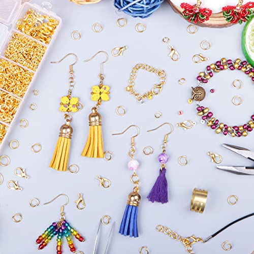 Jump Rings for Jewelry Making Kit, 1500 pcs Jewelry Repair Kit for Necklace Bracelet, Lobster Clasps and Closures Repair Supplies Kit with Pliers Tweezers-Gold - color: Gold