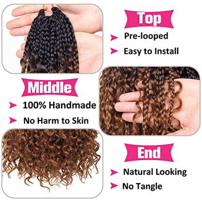 Unionbeauty 14 Inch Boho Box Braids Crochet Hair 8 Packs Goddess Box Braids Crochet Hair Curly Ends Pre-looped Bohemian Hippie Braids Ombre Synthetic Braiding Hair Extension for Black Woman 1B/30# - color: 1B/30#, size: 14 Inch (Pack of 8)