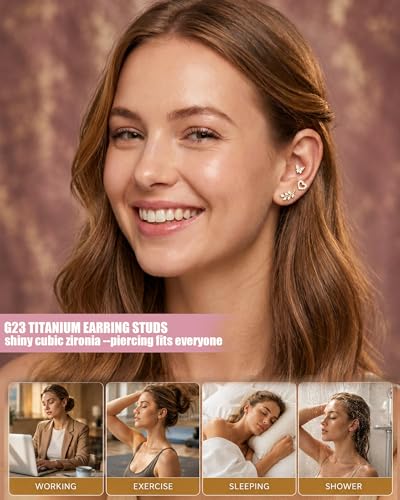 YACHY ASTM F136 G23 Titanium Flat Back Stud Earrings, Internally Threaded Screw-On Hypoallergenic Body Piercing Jewelry for Everyday Wear, Tragus Helix Conch Monroe Medusa Lip, 18G 6mm 8mm - color: Blooming Love--3pcs+3bar--Gold, size: 6mm+8mm