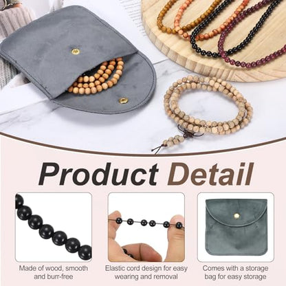 MECCANIXITY Prayer Beads Bracelet, Natural Wooden Bead Mala Bracelets Link Wrist Men Women Beaded Stretch Crafts Bangle - color: Ebony Color