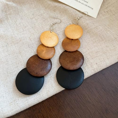 ONLYJUMP Colorful Ethnic Wooden Jewelry Set for Women Round Statement Dangle Earrings Multilayered Geometric Beaded Bracelet Necklace Exaggerated Tribal Style Jewelry - color: Whith