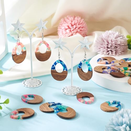 Beadthoven 16pcs/8 Pairs Natural Wood Resin Charms DIY Earrings Pendants Teardrop Geometric Wood Pendants Bohemian Wooden Pieces for Statement Jewelry Making Findings Women Necklaces - color: Chips-Hollow Teadrop