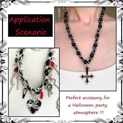 Giata11 Pcs Large Gothic Style Black Cross Skull Tombstone Heart Pendants Goth Halloween Charms for Jewelry Pendants Making DIY Craft Supplies - color: Black