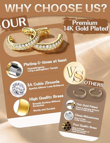 𝟒 𝐏𝐚𝐢𝐫𝐬 Ear Cuffs Non Piercing - 14K Gold Plated Ear Cuff Earrings for Women Trendy Ear Cuff for Non Pierced Ears Clip On Carrtilage Earring Lightweight Adjustable Fake Earrings Set - style: 14K Gold Plated-Dainty