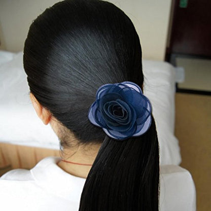 Rose Flower Hair Clips, Brooches, and Pins with Blue Accent | Versatile Floral Accessories for Women - color: Blue