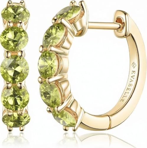 Evabelle Gold Hoop Earrings for Women 14K Real Gold Plated Cubic Zirconia Diamond Hoop Earrings Huggie Hoop Earring Women Earrings Earring for Men 925 Sterling Silver Post Hypoallergenic - color: Hoops 20-Olive