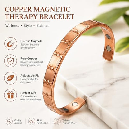 Pure Copper Cuff Bangle Bracelet 100% Solid, Raw & Uncoated Handmade Bracelets Jewelry Cuff Gift Bangle for Women & Men - color: Copper Cb-106
