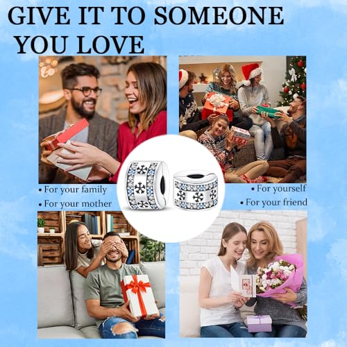 925 Sterling Silver Stopper Clip Charms for Bracelet Necklace Spacer Beads with 5A Cubic Zirconia Mother's Day Christmas DIY Gift for Women(2PCS) - style: Snowflakes