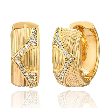 DREMMY STUDIOS Gold Dainty Huggie Hoop Earrings 18K Gold Plated Exquisite Open Tassel Dangle Charm Drop Sleeper Geometric Cross Coin Star Heart White CZ Simple Hypoallergenic Earrings for Women - color: Wide CZ Hoops