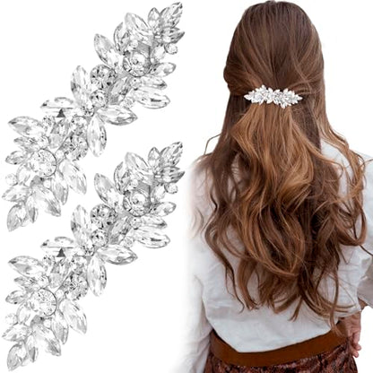 Joez Wonderful 2 Pcs Rhinestone Hair Clips, Silver Bridal Hair Accessories for Women, Sparkly Crystal Hair Pins, Fancy Flower Hair Barrettes for Wedding, Bride (Rhinestone) - color: Rhinestone (2pcs)