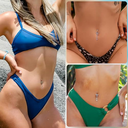 REVOLIA 14G F136 Titanium Dangle Belly Button Ring for Women Dangling Navel Ring Hypoallergenic Belly Ring Externally Threaded Barbell CZ Bow Navel Piercing Jewelry - color: Pink
