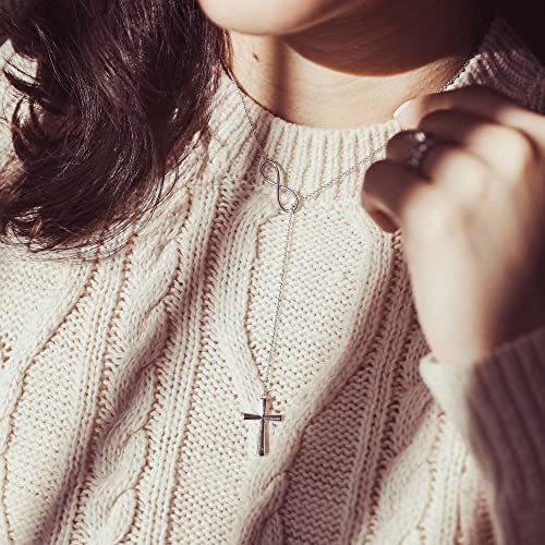 BERRICLE Sterling Silver Lariat Necklace for Women - Celestial Charm, Infinity Cross, Melody Note, Teardrop Styles - style: Infinity Cross