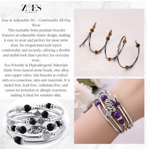 Boho Wrap Beaded Bracelet for Women – Handmade Natural Stone Jewelry – Stainless Steel Adjustable Ethnic Chic Gift - color: Blue Grain Stone