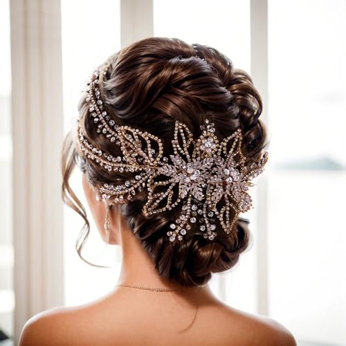 Women's Handmade Rhinestone Wedding Head Pieces | Crystal Bridal Hair Clips, Silver & Gold Wedding Party Hair Accessories - color: Gold