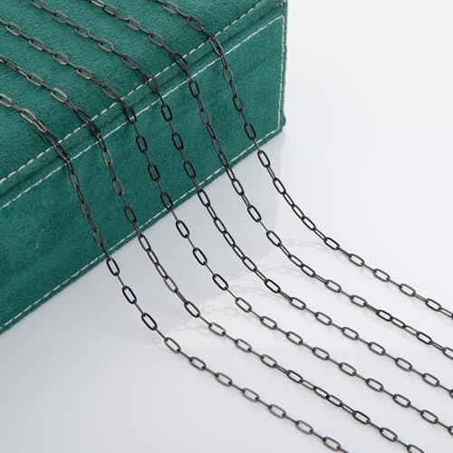 UMAOKANG 32.8 Feet Black Paperclip Chain for Jewelry Making Black Plated Brass Jewelry Chain Roll Handmade Necklace Bracelet DIY Jewelry Chains Bulk - color: Black Paperclip