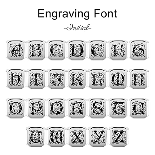 INBLUE Personalized Engraved Initial Monogram Signet Rings for Man Women Stainless Steel Rings Customize Jewelry with Ring Size Adjuster - color: Silver: Initial