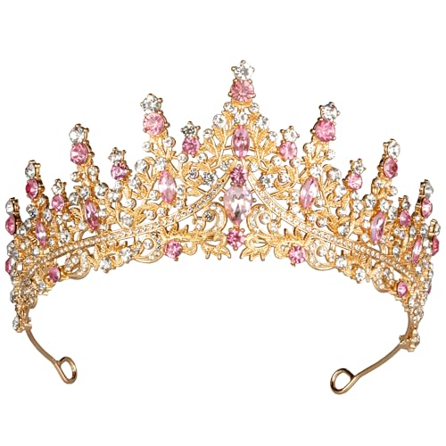 Tiaras and Crowns for Women Crystal Princess Tiaras Rhinestone Queen Crowns For Wedding Bridal Birthday Prom Pageant Party (Tiara 100) - color: Gold Pink