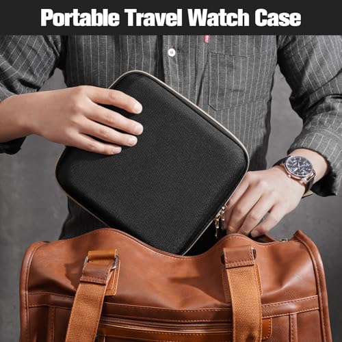 ProCase 4-Slot Travel Watch Case for Men, Hard Shell Storage Box -Black | Travel Watch Box for Watch Bracelet Sunglasses Accessories, Zippered Organizer Bag Fathers Day Gift for Dad - size: 4 Slots