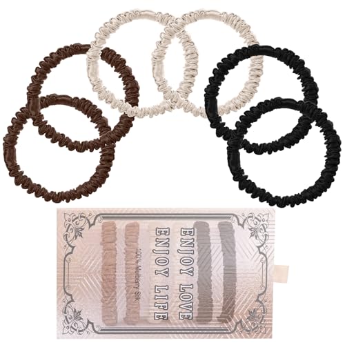 6PCS Silk Hair Ties and Scrunchies for Women & Girls - Black Satin Sleepy Bulk Hair Accessories for Curly, Thick or Thin Hair in Various Sizes - color: Small Silk Hair ties Style 5