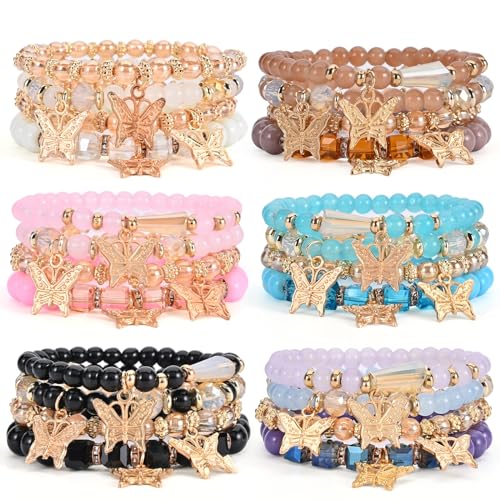 Bohemian Bracelet Sets for Women - 6 Sets Stackable Stretch Bracelets Multi-color Boho Jewelry for Women Hippie Bracelets Dainty Jewelry - color: Multicolor bead bracelets
