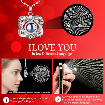 Preserved Red Rose Necklace, I Love You Heart Pendant, Gifts for Women | Valentine's Day Birthday Mother's Day Anniversary Christmas, Wife Girlfriend Mom Grandma, Forever Bloom, Gift Box Included