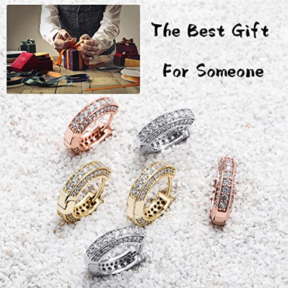 Iced Out Hoop Earrings Cubic Zirconia Huggie Cartilage Cuff Hypoallergenic 14K Gold Plated Luxury Fashion Round Circle Earrings For Men Women - color: 01 Gold