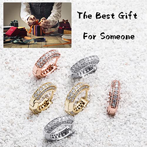 Iced Out Hoop Earrings Cubic Zirconia Huggie Cartilage Cuff Hypoallergenic 14K Gold Plated Luxury Fashion Round Circle Earrings For Men Women - color: 01 Silver
