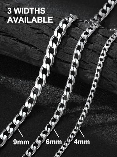 Suplight Cuban Link Chain Necklace for Men Women, Stainless Steel/Black/18K Gold Plated Chain 4mm/6mm/9mm Wide Cuban Chain Necklace, Hip Hop Jewelry 18"-30" - color: a. 4mm width-Steel, size: 24 inches
