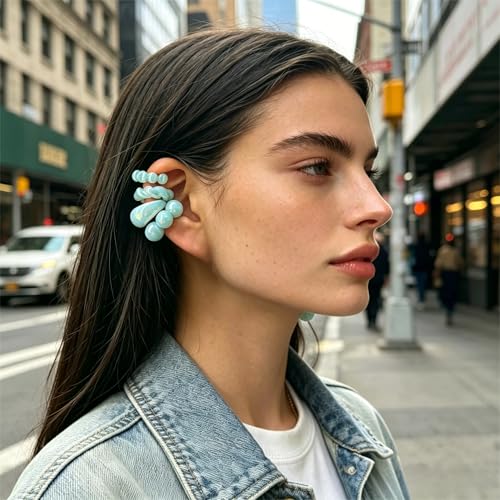 Chunky Resin Ear Cuffs Earrings for Women 4Pcs Colorful Non Piercing Clip On Cartilage Hoop Earrings Trendy Jewelry - color: Green