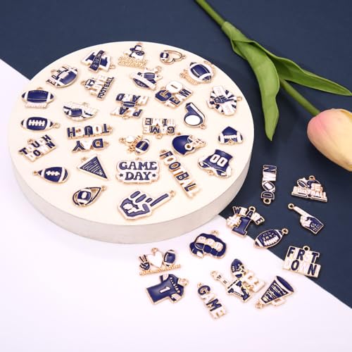 40PCS Game Day Charms for Bracelet Making Enamel Football Charms for Bracelet Necklace Earrings Jewelry Making DIY Football Mom Accessories Gifts - color: Blue White