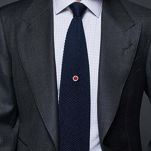 HAWSON Mens Tie Tack with Chain Round Crystal Wedding Business Accessories - color: Silver + red