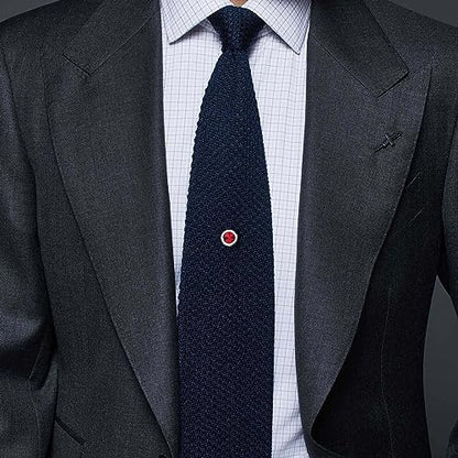 HAWSON Mens Tie Tack with Chain Round Crystal Wedding Business Accessories - color: Silver + red