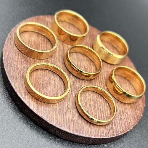 7Pcs Classic Gold Men's Wedding Rings Set,4mm 6mm 8mm Stainless Steel Silver Band Ring for Men Women,18K Gold Plated Band Rings,Comfort Fit Size 6 to 11 - style: Gold 7-piece set