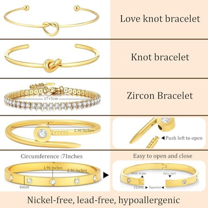 18 K Gold Plated Love Bangle Bracelet Stack Cuff Jewelry for Women Jewelry Set for Women Gift with Box - style: style8
