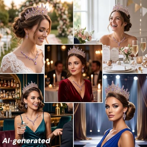 Kamirola Tiaras and Crowns for Women,Tiaras Earrings Necklace, Crystal Bridal Jewelry Set, Costume Jewelry for Women Party Halloween Prom Pageant - color: GOLD PURPLE