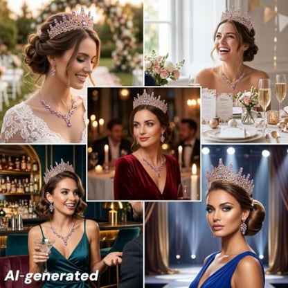 Kamirola Tiaras and Crowns for Women,Tiaras Earrings Necklace, Crystal Bridal Jewelry Set, Costume Jewelry for Women Party Halloween Prom Pageant - color: GOLD PURPLE