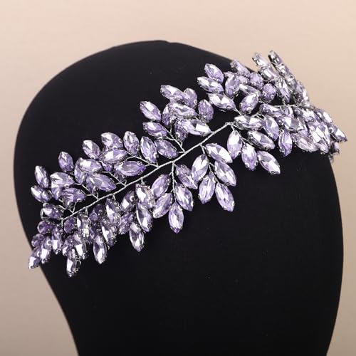Missgrace Women Silver Green Black Red Blue Handmade Full Crystal Rhinestone Large Headband Hair Vine Shinny Headpiece Bridal Wedding Hair Accessories for Women (Light purple) - color: Light purple
