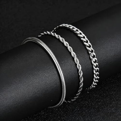 Mens Bracelet - Dainty Gold/Silver Chain Bracelet Stack 14K Gold Plated Silver Bracelets for Men Stainless Steel Adjustable Cross Charm Cuban Link Bracelet Snake Jewelry Set to Men Dad Birthday Day - color: S2, size: 7+2 Inch