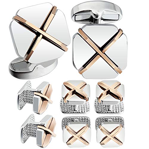 Cufflinks and studs for Men-Fashion Mens X-shaped and Square Cufflinks and Tuxedo Shirt studs set for Regular Weeding Business Accessories