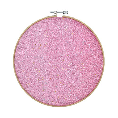Wall Hanging Brooch Jewelry Storage Display Stand Enamel Pin Display Holder Earrings Necklace Glitter Pin Display Board with stars, Pin Collection Display, Canvas/leather Embroidery Hoop (Pink) - color: Pink