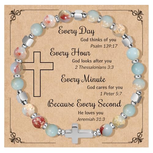 Natural Stone Stretch Bracelet for Women - Holy Water Elastic Cross Bracelet | Christmas Christian Baptism Gift, Meaningful Gifts, Unique Gift for Friends Mom Daughter Sister - style: cross-Every Day