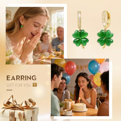 Sonateomber Christmas Tree Dangle Small Gold Hoop Earrings for Women, Cute Sparkly CZ Rhinestone Maple Clover Leaf Drop Earings Thanksgiving Holiday Accessories Fashion Jewelry Gift - color: Clover
