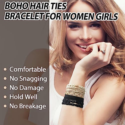 KANPRINCESS Boho Hair Tie Bracelets - Elastic Bands for Women's Ponytails, Daily Life, Sports, and Work (20pcs) - color: Set6