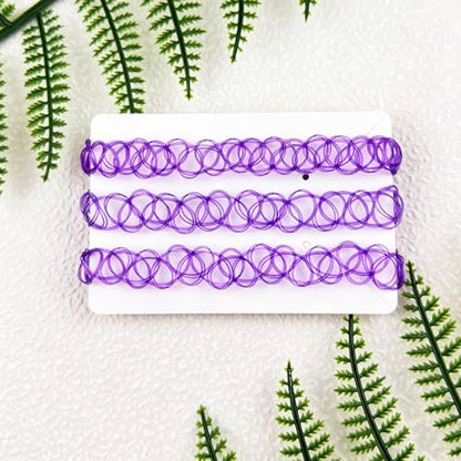 3PCS Black Tattoo Choker Necklace Rainbow Tattoo Chokers Gothic 90s Choker Necklace Purple Tattoo Choker and Pink Chokers 2000s Y2K Multicolour Collar Adjustable Stretchy Elastic Necklace Jewelry Gift for Women - color: 3PCS Purple
