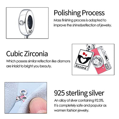 KUNSIR Charms Beads fits Pandora Charm bracelets for Woman 925 Sterling Silver Dangle Pendant Bead Jewelry Beads Gifts Happy Birthday Charms for Women Bracelet&Necklace - style: Camera and Photo Album Charm